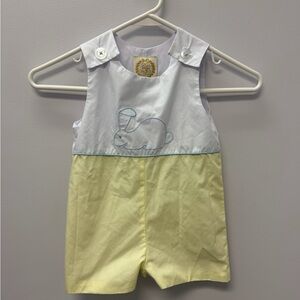 The Beaufort Bonnet Company White Baby Romper with Blue bunny